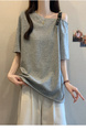 Real Price and Real Shot 2025 Summer New Fat MM Plus Size Female Fashion Versatile Careful Machine Shoulder Fashion Short-Sleeved T-Shirt Gray
