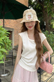 Real Shot Short-Sleeved T-shirt Summer 2025 New Trendy Back Opening Short Slim Round Neck Top Korean Style Women's Clothing Cream
