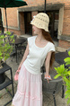 Real Shot Short-Sleeved T-shirt Summer 2025 New Trendy Back Opening Short Slim Round Neck Top Korean Style Women's Clothing Cream