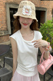 Real Shot Short-Sleeved T-shirt Summer 2025 New Trendy Back Opening Short Slim Round Neck Top Korean Style Women's Clothing Cream