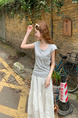 Real Shot Short-Sleeved T-shirt Summer 2025 New Trendy Back Opening Short Slim Round Neck Top Korean Style Women's Clothing Gray