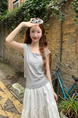 Real Shot Short-Sleeved T-shirt Summer 2025 New Trendy Back Opening Short Slim Round Neck Top Korean Style Women's Clothing Gray