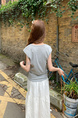 Real Shot Short-Sleeved T-shirt Summer 2025 New Trendy Back Opening Short Slim Round Neck Top Korean Style Women's Clothing Gray