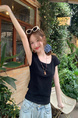 Real Shot Short-Sleeved T-shirt Summer 2025 New Trendy Back Opening Short Slim Round Neck Top Korean Style Women's Clothing Black