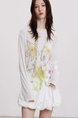80% Tencel Tulle Summer Lazy Style Sweet Cool Round Neck Long Sleeve Top American Retro Letter Cardigan Top Women White