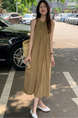 French Seaside Holiday Halter Neck Long Dress - New Summer Women's Loose Sleeveless Vest Dress in Brown with Pockets on Both Sides