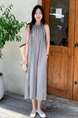 French Seaside Holiday Halter Neck Long Dress - New Summer Women's Loose Sleeveless Vest Dress in Gray with Pockets on Both Sides