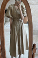 Korean Chic French Retro V-Neck Single-Breasted Lace-Up Waist Slimming Temperament Dress in Beige with Pockets and Belt