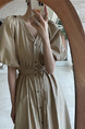 Korean Chic French Retro V-Neck Single-Breasted Lace-Up Waist Slimming Temperament Dress in Beige with Pockets and Belt
