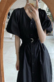 Korean Chic French Retro V-Neck Single-Breasted Lace-Up Waist Slimming Temperament Dress in Black with Pockets and Belt
