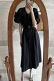 Korean Chic French Retro V-Neck Single-Breasted Lace-Up Waist Slimming Temperament Dress in Black with Pockets and Belt