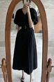 Korean Chic French Retro V-Neck Single-Breasted Lace-Up Waist Slimming Temperament Dress in Black with Pockets and Belt