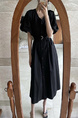 Korean Chic French Retro V-Neck Single-Breasted Lace-Up Waist Slimming Temperament Dress in Black with Pockets and Belt