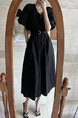 Korean Chic French Retro V-Neck Single-Breasted Lace-Up Waist Slimming Temperament Dress in Black with Pockets and Belt