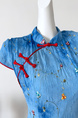 New Chinese Style National Style Eia A Yao Lantern Dream Embroidery Cheongsam Dress Women's Summer Beaded Halo Dyeing Long Skirt in Sky Blue