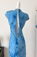 New Chinese Style National Style Eia A Yao Lantern Dream Embroidery Cheongsam Dress Women's Summer Beaded Halo Dyeing Long Skirt in Sky Blue