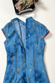 New Chinese Style National Style Eia A Yao Lantern Dream Embroidery Cheongsam Dress Women's Summer Beaded Halo Dyeing Long Skirt in Sky Blue