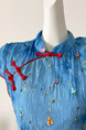 New Chinese Style National Style Eia A Yao Lantern Dream Embroidery Cheongsam Dress Women's Summer Beaded Halo Dyeing Long Skirt in Sky Blue