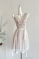 Htdog Hot Dogs Very Spicy Light Yarn Dance Lace Splicing Mesh Fabric Design Waist-cinching Slimming Sleeveless Dress in Light Pink