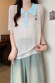 Real Shot Wholesale Price 2025 Summer New Korean Version Contrast Color POLO Collar Bear Embroidery Breathable Ice Silk Cool Top in Cream and Light Blue