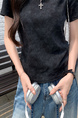 Real Shot Price Washed Do Old Positive Shoulder Short Sleeve T-Shirt Women Summer 2025 New Style Western Style Unique Chic Top Trendy in Black