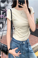 Real Shot Price Wrinkles Waist-cinching Positive Shoulder Short Sleeve T-Shirt Women Summer 2025 New Style Design Sense Slim Fit Short Style Top in Beige