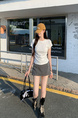 Real Shot Price Wrinkles Waist-cinching Positive Shoulder Short Sleeve T-Shirt Women Summer 2025 New Style Design Sense Slim Fit Short Style Top in Off-White