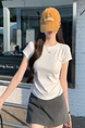 Real Shot Price Wrinkles Waist-cinching Positive Shoulder Short Sleeve T-Shirt Women Summer 2025 New Style Design Sense Slim Fit Short Style Top in Off-White