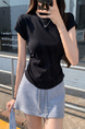 Real Shot Price Wrinkles Waist-cinching Positive Shoulder Short Sleeve T-Shirt Women Summer 2025 New Style Design Sense Slim Fit Short Style Top in Black