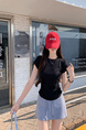Real Shot Price Wrinkles Waist-cinching Positive Shoulder Short Sleeve T-Shirt Women Summer 2025 New Style Design Sense Slim Fit Short Style Top in Black