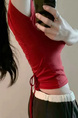 South Korea's Dongdaemun New Hot Girl Shows Body Sexy Feminine Lace-up Waist Short-sleeved T-shirt Top in Red