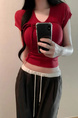 South Korea's Dongdaemun New Hot Girl Shows Body Sexy Feminine Lace-up Waist Short-sleeved T-shirt Top in Red