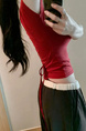 South Korea's Dongdaemun New Hot Girl Shows Body Sexy Feminine Lace-up Waist Short-sleeved T-shirt Top in Red