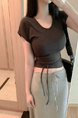 South Korea's Dongdaemun New Hot Girl Shows Body Sexy Feminine Lace-up Waist Short-sleeved T-shirt Top in Dark Gray