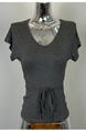 South Korea's Dongdaemun New Hot Girl Shows Body Sexy Feminine Lace-up Waist Short-sleeved T-shirt Top in Dark Gray