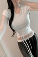 South Korea's Dongdaemun New Hot Girl Shows Body Sexy Feminine Lace-up Waist Short-sleeved T-shirt Top in White