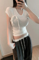 South Korea's Dongdaemun New Hot Girl Shows Body Sexy Feminine Lace-up Waist Short-sleeved T-shirt Top in White
