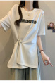 Real Shot of 2025 Large Size Summer New Design Irregular Letter Versatile T-shirt Women's Loose Casual Top Trend in White