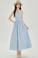 Blue Plaid Tube Top Suspender Dress for Women Summer Off-Shoulder Waisted Long Skirt Holiday Dress Light Blue