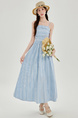 Blue Plaid Tube Top Suspender Dress for Women Summer Off-Shoulder Waisted Long Skirt Holiday Dress Light Blue