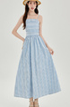 Blue Plaid Tube Top Suspender Dress for Women Summer Off-Shoulder Waisted Long Skirt Holiday Dress Light Blue
