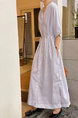 Korean Design Niche New Simple Linen Light Blue Striped V-Neck Lace-Up Dress with Side Pockets and Belt