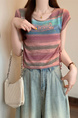 Real Shot Wholesale Price 2025 Summer New Sweet and Spicy Style Rainbow Contrast Striped Drawstring Knitted Tops in Multicolor