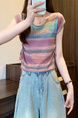Real Shot Wholesale Price 2025 Summer New Sweet and Spicy Style Rainbow Contrast Striped Drawstring Knitted Tops in Multicolor