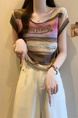Real Shot Wholesale Price 2025 Summer New Sweet and Spicy Style Rainbow Contrast Striped Drawstring Knitted Tops in Pink and Brown