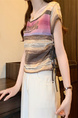 Real Shot Wholesale Price 2025 Summer New Sweet and Spicy Style Rainbow Contrast Striped Drawstring Knitted Tops in Pink and Brown