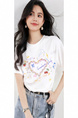 Real Shot in Stock 2025 Summer New Retro Drawstring Top Round Neck Three-Dimensional Love Print Short-Sleeved T-Shirt in Solid White Color