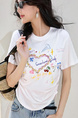 Real Shot in Stock 2025 Summer New Retro Drawstring Top Round Neck Three-Dimensional Love Print Short-Sleeved T-Shirt in Solid White Color