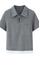 Real Shot of a Large Number of Spot Short-Sleeved T-Shirts for Women 2025 New Summer Casual Simple Fake Two-Piece Polo  Gray