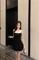 Original Fabric! French Style Slouch Collar Sleeveless Suspender Dress for Women in Black, Summer Sexy Hot Girl Style